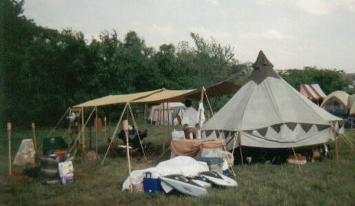 A medieval camp built from an Army surplus tent and tarps