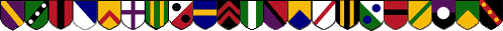 A row of brightly-colored heraldic shields
