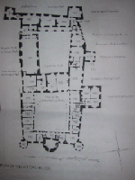Curved gate-house, forecourt then 3-story residence
