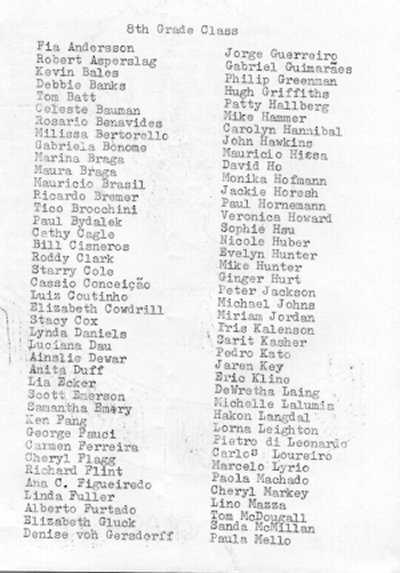 First page of class roster