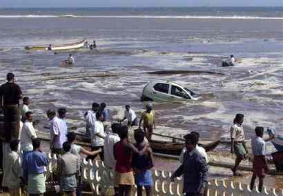 devastation at marina beach, tidal waves