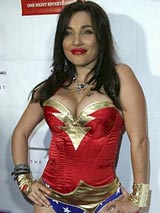 Kendra on a red carpet as a trashy Wonder Woman