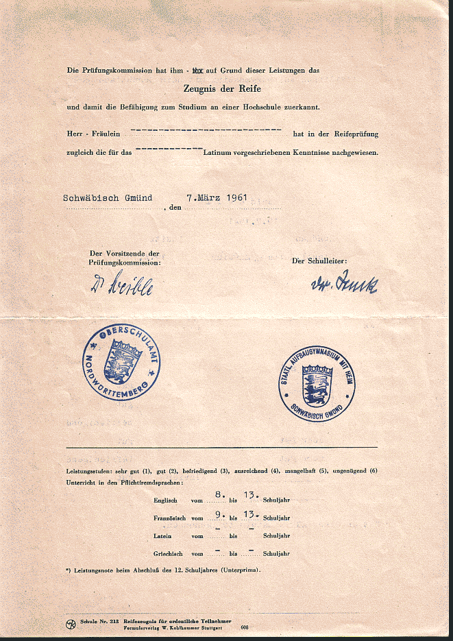 Abiturzeugnis (R&uuml;ckseite)