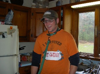 Thanksgiving dinner at Bill Scott's house, 2005. Narissa's cousin, Evan, dressed as an Abu Ghraib survivor. (If you don't already know about our Thanksgiving traditions, you may not want to ask. It could be politically dangerous.)