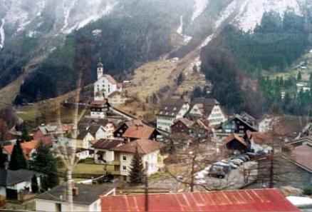 A village in the Alps, from the window of our train from St. Gallen to Lugano