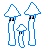 A couple of tall, blue mushrooms