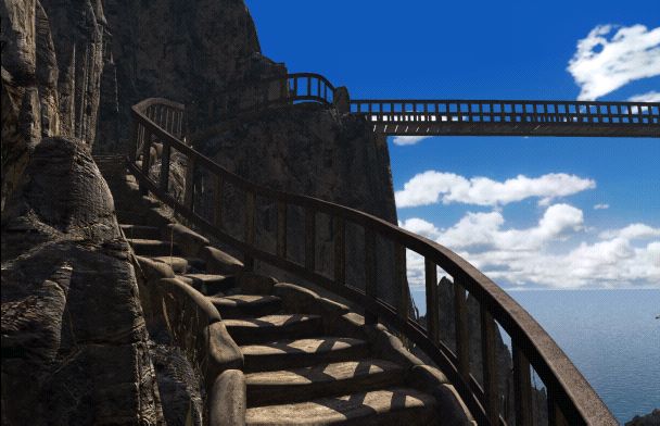 Stairs up to the gate room on Temple Island