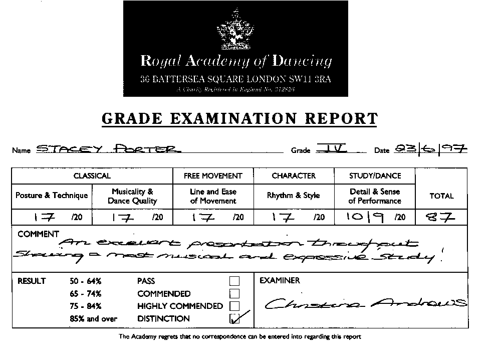 RAD Examination Certificate