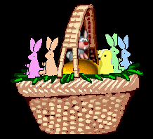 EGGS AND SUGAR BUNNIES IN BASKET