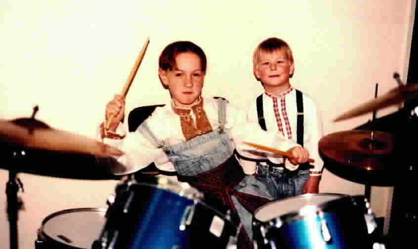 Elias and Mathew playing drums pic.