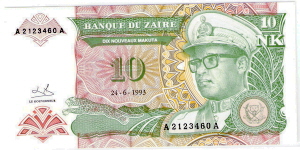 Zaire 10 Makuta 1993 Unc