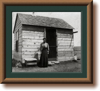 Anna Lampmann, outside homestead shack