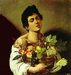 A boy with a basket of fruit