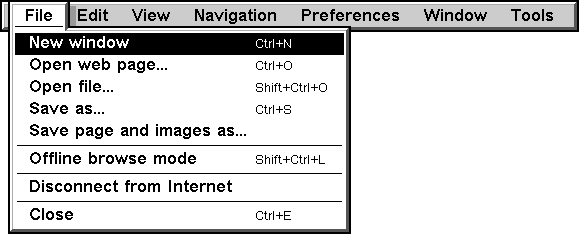 Screenshot of file menu