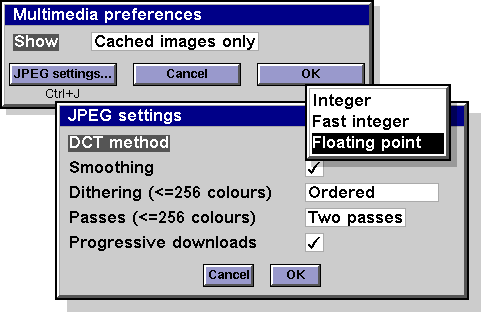 Screenshot of JPEG settings