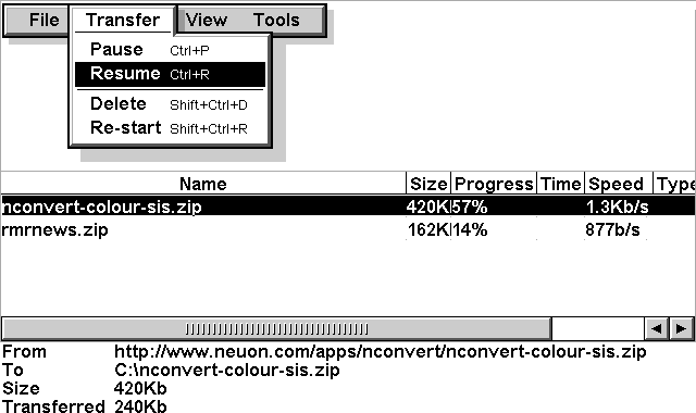 Screenshot of Opera 5 download manager