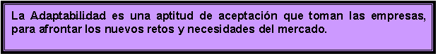 Cuadro de texto: La Adaptabilidad es una aptitud de aceptacin que toman las empresas, para afrontar los nuevos retos y necesidades del mercado.
