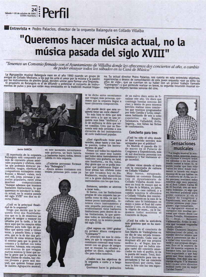 Entrevista de Sierra Madrile�a a Pedro PALACIOS Octubre 2001