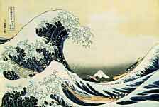 La obra de Hokusai comprende algunos de los mejores grabados paisajísticos japoneses. Entre los miles de grabados que realizó durante su prolífica carrera se encuentra la famosa serie Treinta y seis vistas del monte Fuji (c. 1826-1833). En La ola vemos el monte Fuji al fondo y en primer plano unas embarcaciones a punto de ser destrozadas por la enorme ola.
