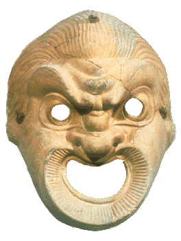 Terracotta theatrical face mask 3rd century BC. Agora Mus Athens