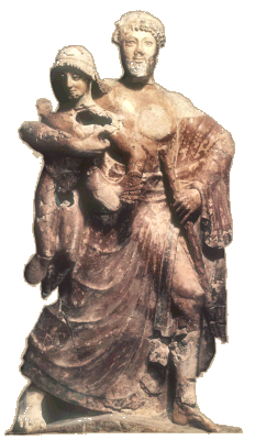 Terracotta sculpture Zeus and Ganymede 3/4 lifesize 500-475 BC. AMO 