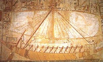 La nave de Rejmire viaja hacia Tebas, para recibir una condecoracin de Amenhotep III