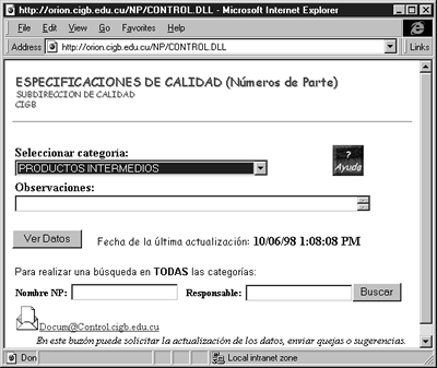 Página principal del servicio desarrollado
