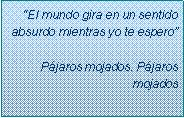 Text Box: �El mundo gira en un sentido absurdo mientras yo te espero�P�jaros mojados. P�jaros mojados
