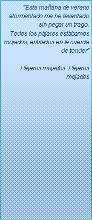 Text Box: �Esta ma�ana de verano atormentado me he levantado sin pegar un trago.Todos los p�jaros est�bamos mojados, enfilados en la cuerda de tender�P�jaros mojados. P�jaros mojados