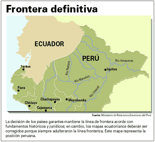Linea de Frontera definitiva, segn el Acuerdo de Paz del 26 de Octubre de 1998