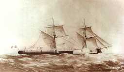El Huscar en 1866 con el velamen desplegado