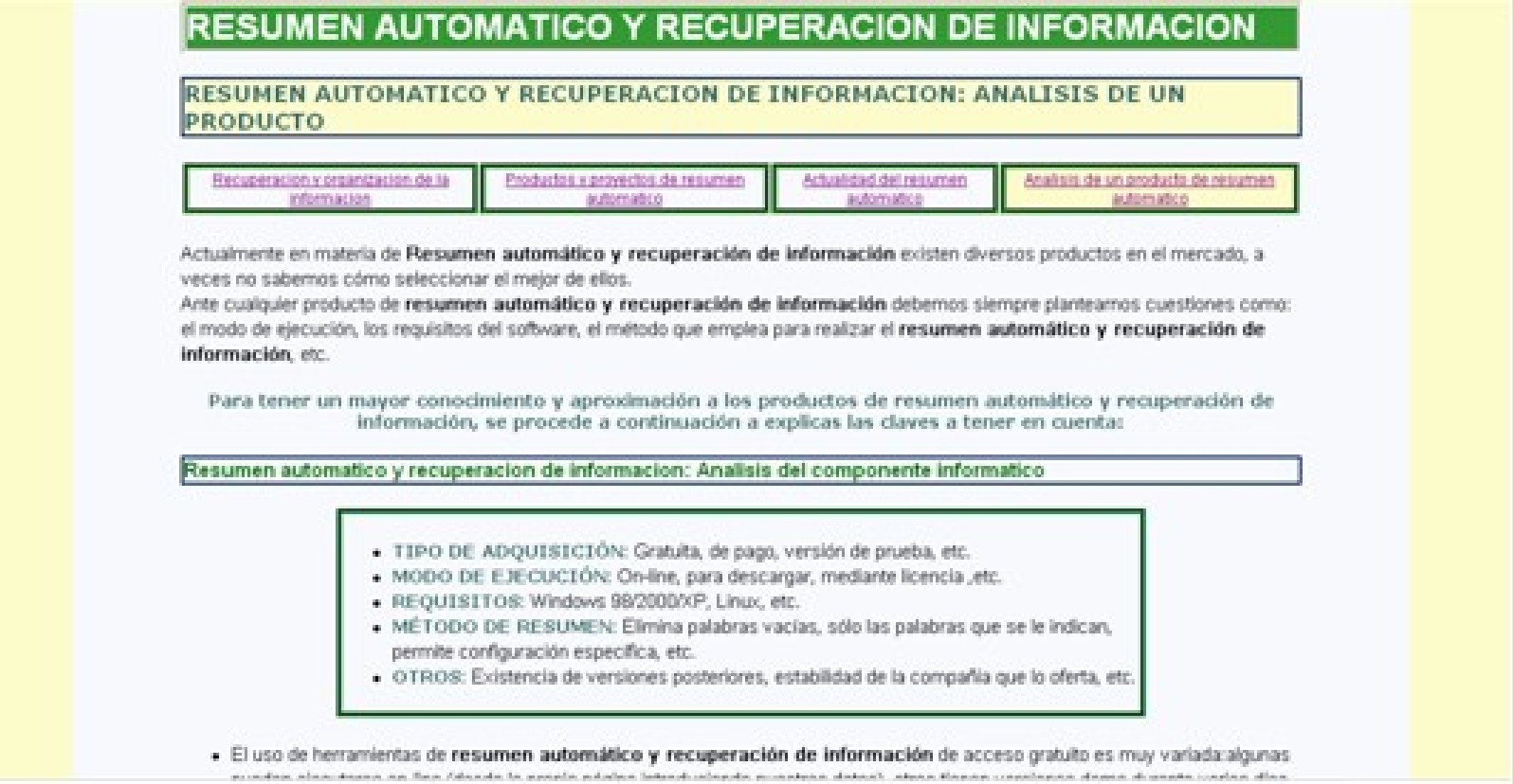 Acceder a la pgina: Resumen automtico y recuperacin de informacin; analisis de un producto