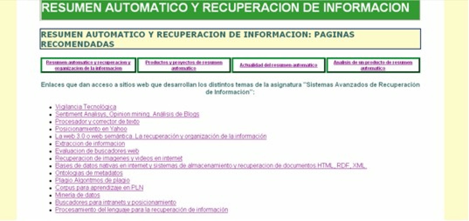 Acceder a la pgina: Resumen automtico y recuperacin de informacin; pginas recomendadas