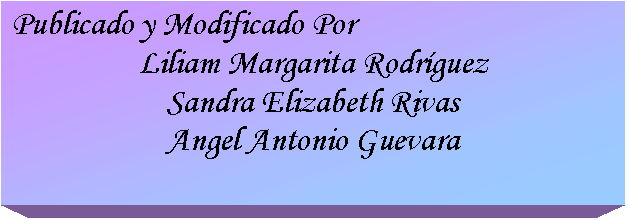 Cuadro de texto: Publicado y Modificado Por
Liliam Margarita Rodrguez
Sandra Elizabeth Rivas
Angel Antonio Guevara

