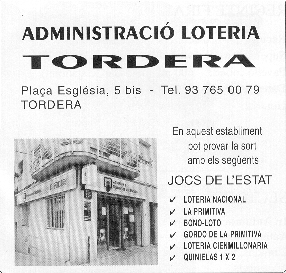 ADMINISTRACI LOTERIA TORDERA, Plaa Esglsia, 5 bis