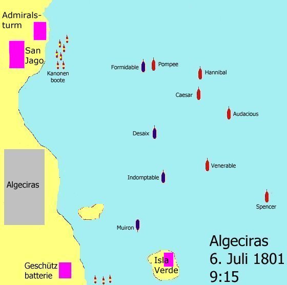 Erste Phase des englischen Angriffs in der Bucht von Algeciras