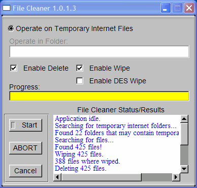 FileCleaner under operation, top of status window.