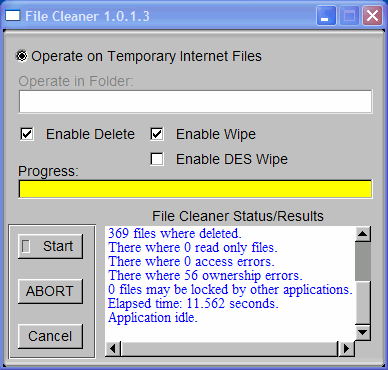 FileCleaner under operation, bottom of status window.
