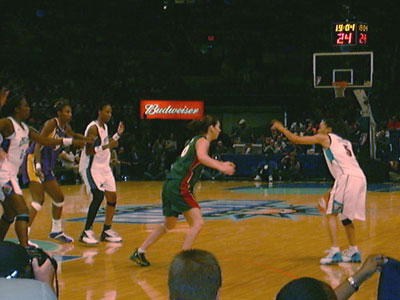 Sue Bird guarding Dawn Staley