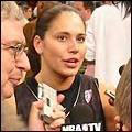 Sue Bird being interviewed.