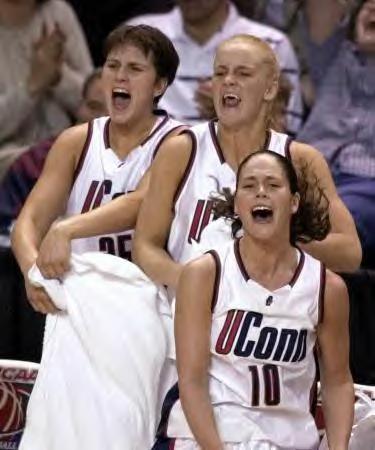 Sue Bird Celebrates with her UConn Teammates