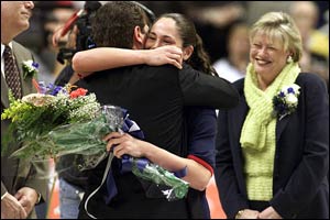 Sue Bird, Geno Auriemma and Nancy Bird
