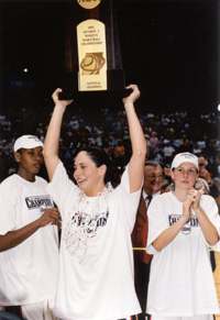 Sue Bird with NCAA Trophy