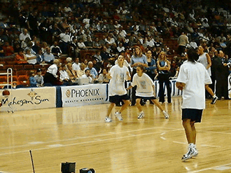 Sue during practice