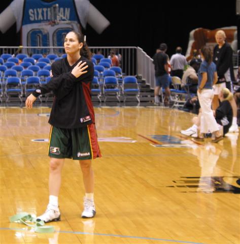 Sue Bird stretching before a game vs. Cleveland