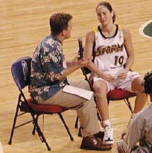 Sue Bird being interviewed