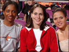Sue Bird, Tamika Williams and Lisa Harrison at Liberty's Game