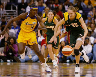 Sue Bird, Kate Starbird and Delisha Milton