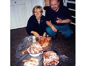 Cut up pig and drunk classmates