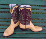 Full Quill Ostrich with ostrich collar...Yellow and Green stitch, wide round toe and cowboy heel.
